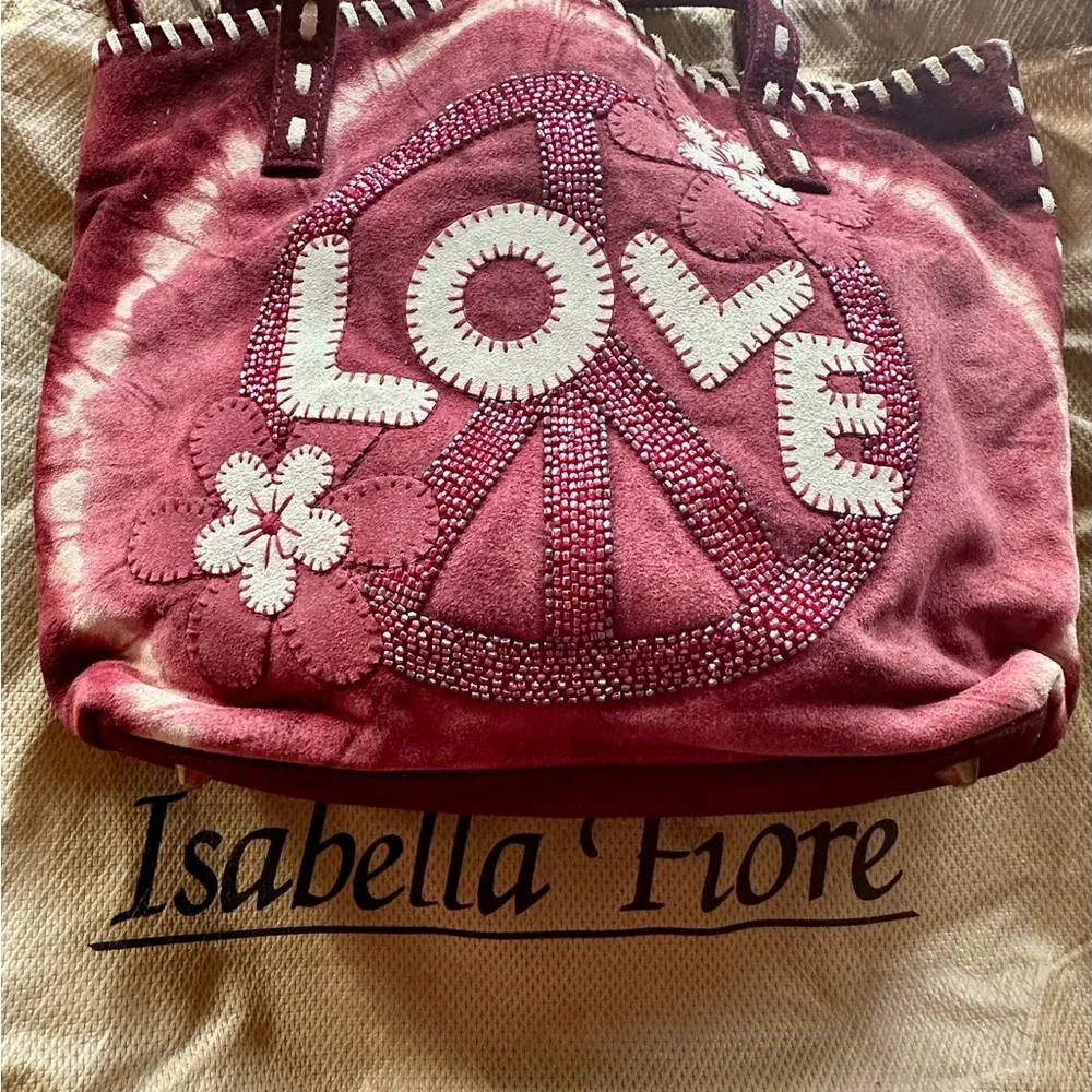 Isabella Fiore Beaded suede LOVE bag in Burgundy. - Picture 2 of 10